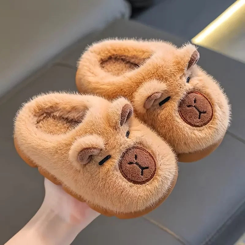 Autumn Winter Warm Cotton Slippers Cute Capybara Kids Slip-On Shoes Boys & Girls Soft Non-Slip Lightweight Youngsters Footwear