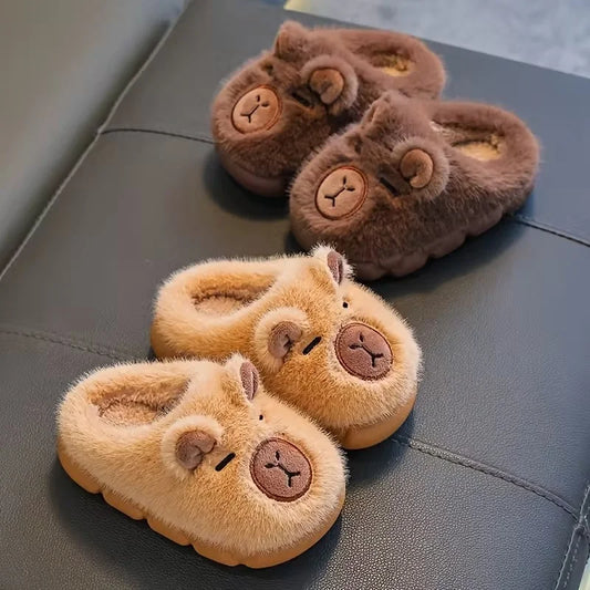 Autumn Winter Warm Cotton Slippers Cute Capybara Kids Slip-On Shoes Boys & Girls Soft Non-Slip Lightweight Youngsters Footwear