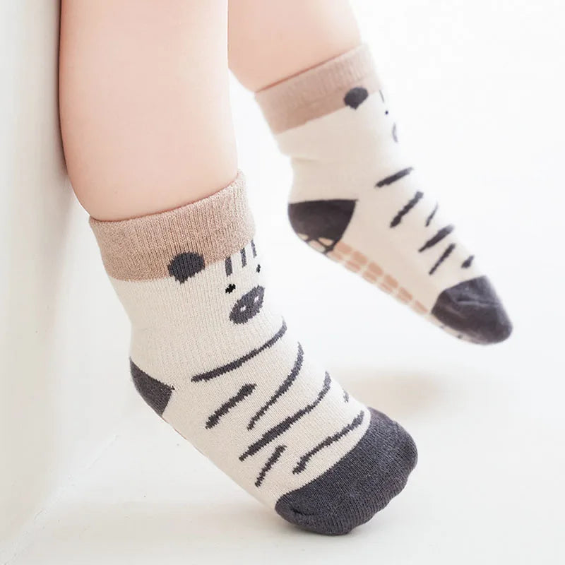 5 Pairs Kids Non-Slip Socks Cute Cartoon Pattern Baby Boys Girls Floor Socks Comfortable Breathable for Toddler Children