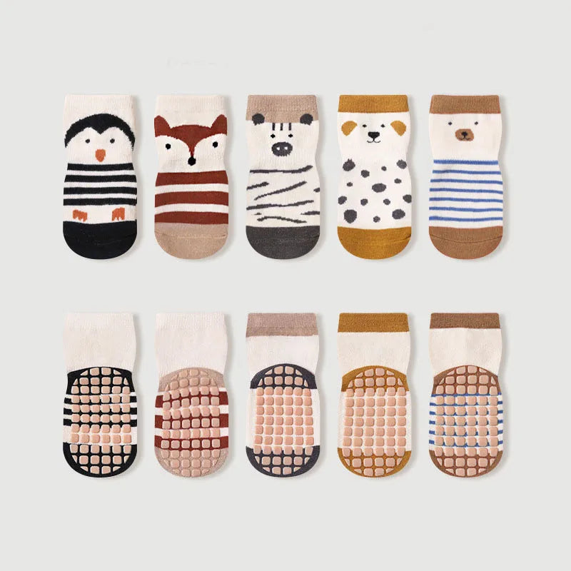 5 Pairs Kids Non-Slip Socks Cute Cartoon Pattern Baby Boys Girls Floor Socks Comfortable Breathable for Toddler Children