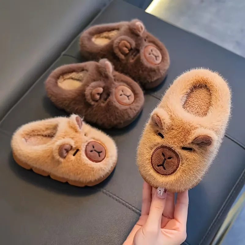 Autumn Winter Warm Cotton Slippers Cute Capybara Kids Slip-On Shoes Boys & Girls Soft Non-Slip Lightweight Youngsters Footwear