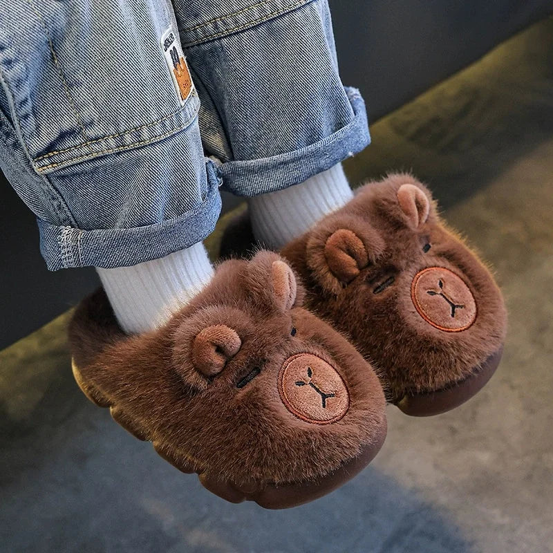 Autumn Winter Warm Cotton Slippers Cute Capybara Kids Slip-On Shoes Boys & Girls Soft Non-Slip Lightweight Youngsters Footwear
