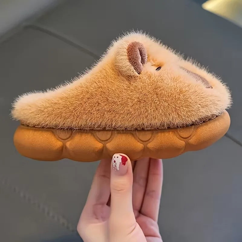 Autumn Winter Warm Cotton Slippers Cute Capybara Kids Slip-On Shoes Boys & Girls Soft Non-Slip Lightweight Youngsters Footwear