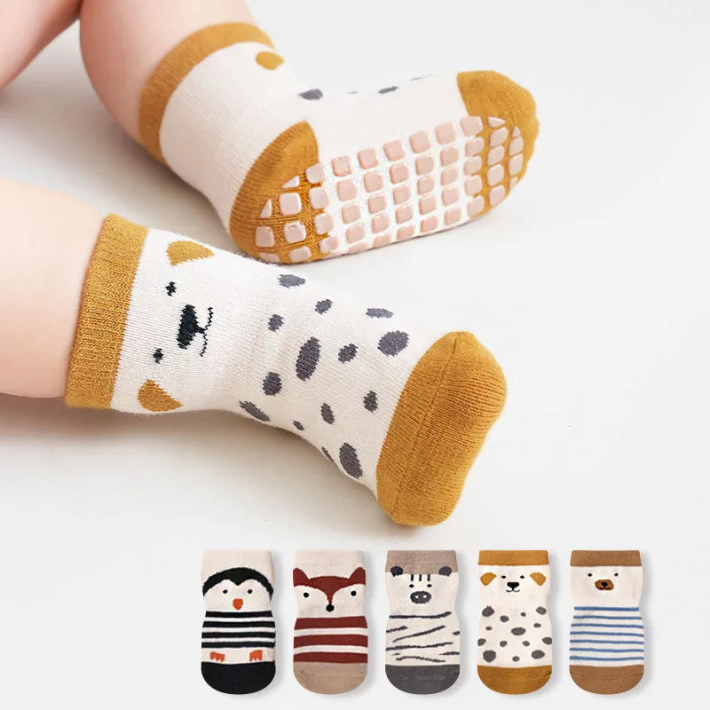 5 Pairs Kids Non-Slip Socks Cute Cartoon Pattern Baby Boys Girls Floor Socks Comfortable Breathable for Toddler Children