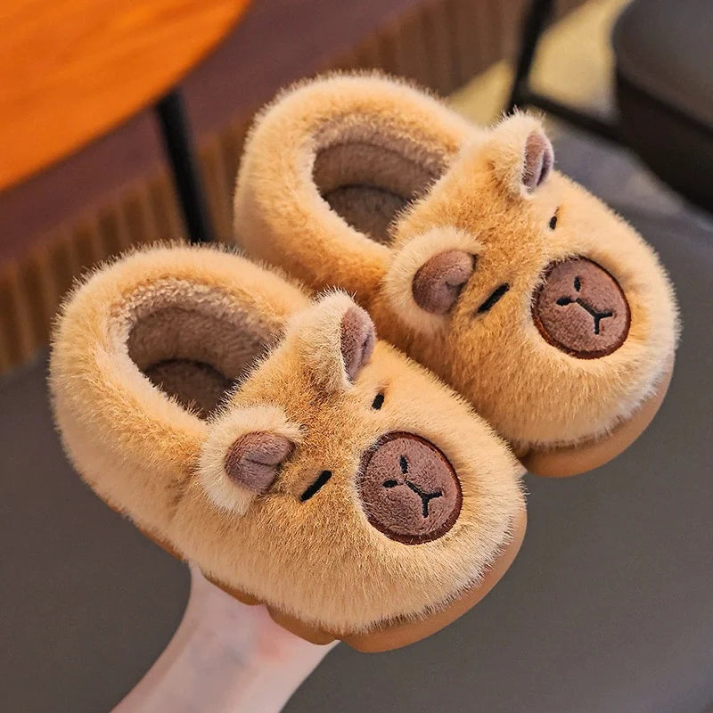 Autumn Winter Warm Cotton Slippers Cute Capybara Kids Slip-On Shoes Boys & Girls Soft Non-Slip Lightweight Youngsters Footwear
