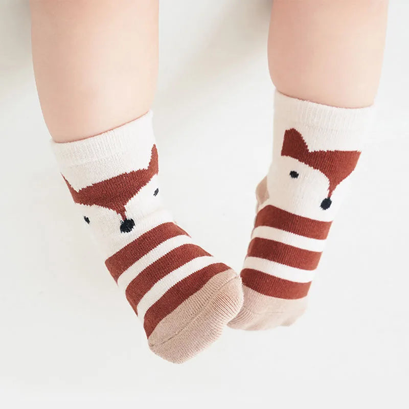 5 Pairs Kids Non-Slip Socks Cute Cartoon Pattern Baby Boys Girls Floor Socks Comfortable Breathable for Toddler Children