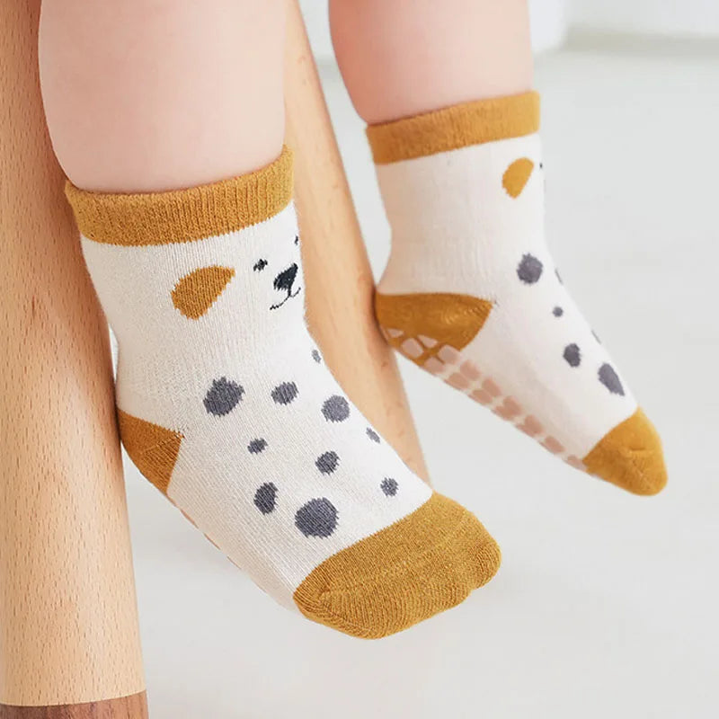 5 Pairs Kids Non-Slip Socks Cute Cartoon Pattern Baby Boys Girls Floor Socks Comfortable Breathable for Toddler Children